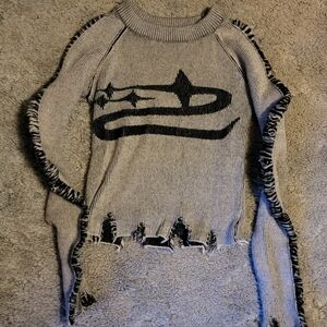 Harajuku Striped Distressed Sweater with Black Design